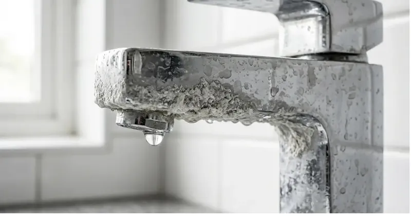 Grifo con cal característica del agua de Mallorca