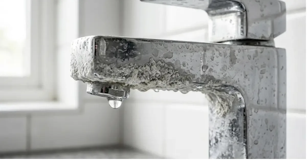 Cal acumulada en grifería por el agua dura de Mallorca